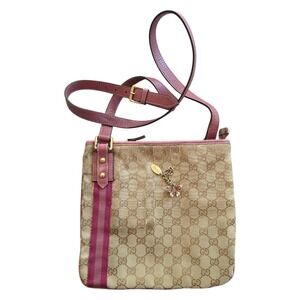 Gucci Vintage GG Monogram‎ Web Jolicoeur Charms Pink Tan Messenger RARE Bag READ